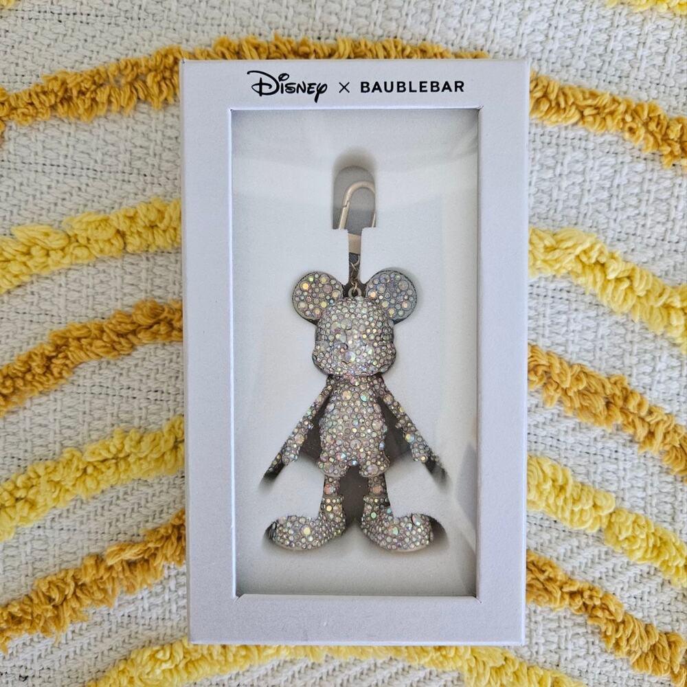 New Disney x BaubleBar Mickey Mouse Silver Bag Charm Keychain